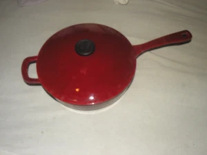 Le Creuset Enameled Cast Iron 11" Red Saute Pan Deep Skillet Vintage Rare Lid - Picture 1 of 13