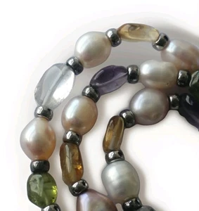 Gemstone Necklace Amethyst Citrine Peridot freshwater pearl Quartz Beaded 925  - Picture 1 of 16