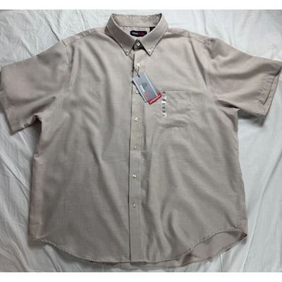 Roundtree York Travelsmart Mens XXL Easy Care Performance Button Down Shirt Tan - Image 1 of 4
