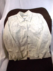 Denim & Co beige Blumendruck Burnout Langarm geknöpftes Hemd & Tank Größe Large - Bild 1 von 4