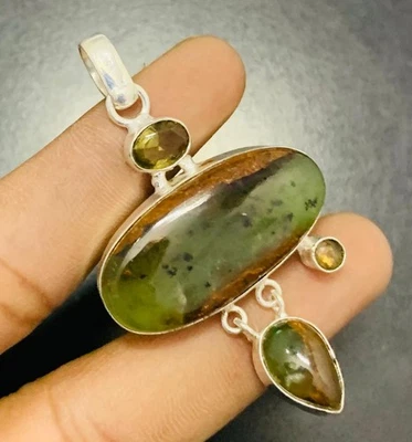 Хризопраз драгоценный камень 925 пробы ручной работы подвеска ювелирных изделий подарок для любви - Изображение 1 из 3