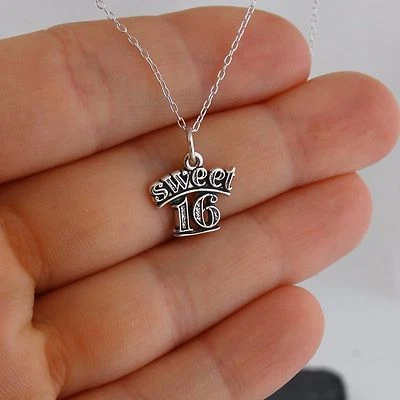 Collar de plata de ley dulce de 16 cumpleaños con cadena de 18" Foto 1 de 4