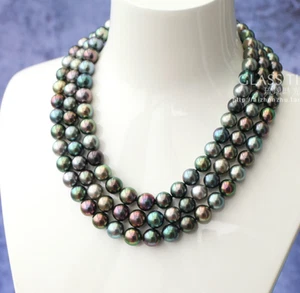 Encantador 50"8-11mm Natural SS Tahitiano Genuino Negro Pavo Real Perla Collar 3699 - Imagen 1 de 2