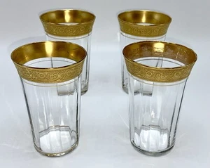 Gold Rimmed Tiffin Franciscan Rambler Rose Set Of 4 Juice Glasses Optic Facets - Picture 1 of 8