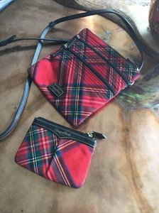 Bolso Bandolera Dooney & Bourke Lana/Cuero Rojo Tartán y Conjunto de Cartera Cambiar - Imagen 1 de 12