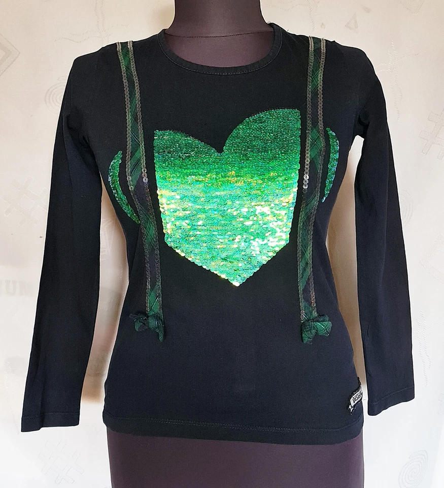 AUTHENTIC DESIGUAL POP ART LOGO BLACK GREEN GIRL TOP BLOUSE-SIZE:US9-10/EU140 - Image 1 of 4