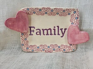 Handmade Glazed Pottey Plate "Family" With Hearts - Picture 1 of 7