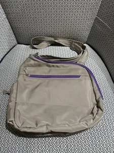 TRAVELON Crossbody/Messenger Purple And Beige Bag With Built in Wallet - Picture 1 of 3