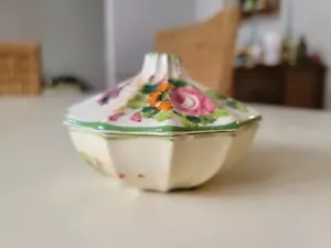 Vintage Made In Italy Porcelain Hand Painted Flower Trinket Box Jewelry Box  - Picture 1 of 16