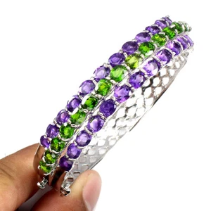 Pulsera Ovalada De Plata 925 Con Cromo, Diopsido, Amatista, Joyería, Regalo - Imagen 1 de 10