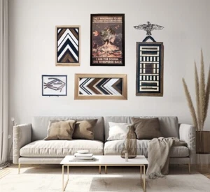 2 Piece Rustic Handmade Fish Stick & Geometric Wood Wall Art Accent Decor Set - Picture 1 of 13