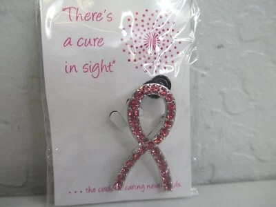 Breast Cancer Awareness Necklace Pink Crystal rhinestone Prevention Support  - Image 1 of 4