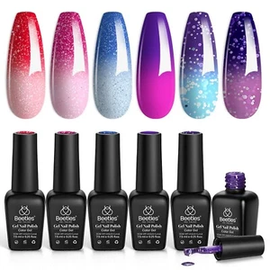 Color Changing Gel Nail Polish Kit, 6 Colors Pink Red Glitter Blue Purple - Picture 1 of 8