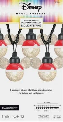 Christmas Disney Magic Holiday 12 Mickey Mouse Diamond Sparkle String Lights  - Image 1 of 3