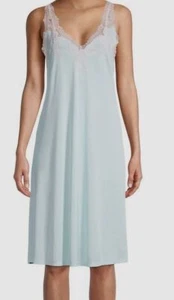 $180 Natori Women's Blue Enchant Lace Trim Satin Slip Nightgown Sleepwear Size S - Picture 1 of 5
