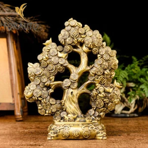 Brass Money Tree Coin Ingot Bonsai Chinese Feng Shui Luck Wealth Home Decor - Picture 1 of 3