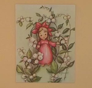 Vintage 1946 Christmas Card, Tiny Girl With Snowberries By Ruth Jeaneret - Used - Picture 1 of 2