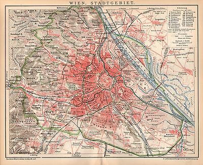 WIEN  Stadtgebiet  Penzing Nussdorf Stadlau Asparn   Historische Landkarte 1895 • 9.90€