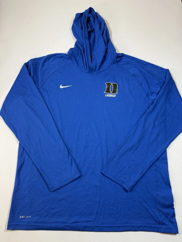 耐克 Duke Blue Devils 连帽衫男式 XL 蓝色 Dri-Fit 轻便曲棍球 NCAA 标志 — 第 1/4 张图片