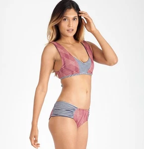 Anthropologie Seea Milos Bikini Top Bottom 2 Piece Swimsuit Floral Stripped Sz M - Picture 1 of 4