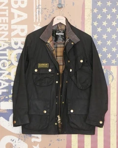 £249 Mens Barbour A7 International black waxed biker jacket C36 Small Medium - Picture 1 of 9