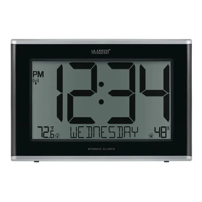 La Crosse Technology Large Atomic Clock with Temp and Silver - Image 1 of 4