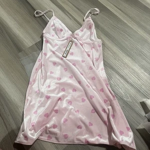 NWT Skims Velvet Lace Slip Mini Dress Pink Cherry Blossom Heart Breaker Size S - Picture 1 of 3