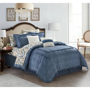 Nanshing Freida 10 Piece Denim Comforter Set Blue California King - Picture 1 of 5