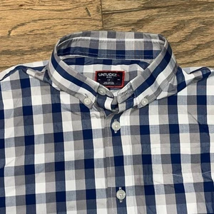 UNTUCKit Boys Blue gray Plaid l/s Alpine button up Shirt Size 12  fits 9/10 y/o - Picture 1 of 3