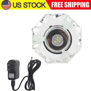 Transparent LED Light White Crystal Glass Display Base Bracket Round - Picture 1 of 10