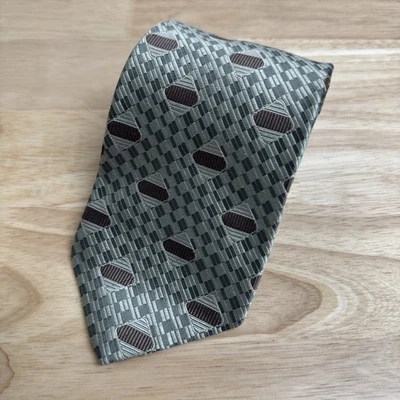 Corbata Robert Talbott 100 % seda mejor de su clase para hombre gris geométrico diseñador a rayas Foto 1 de 4