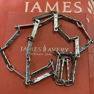 Retired Heavy James Avery Sterling Silver Textured Hammered Link Necklace 29” - Picture 1 of 4