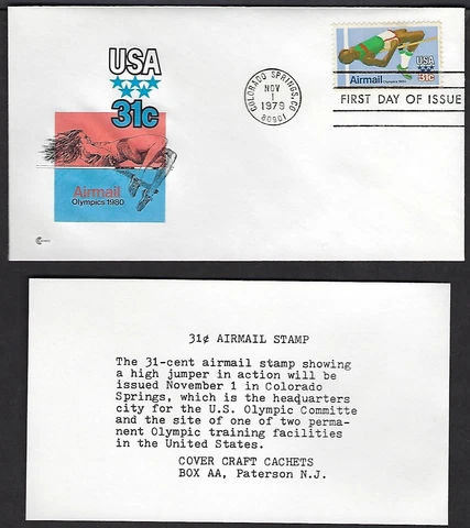 C97 Cover Craft Cachets FDC honoring the Summer Olympics 1980 - The High Jumper Cover
