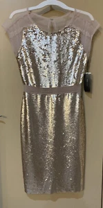 NWT BCBG Maxazria Chara Bare Pink Rose Gold Sequin Dress size 2 - Picture 1 of 9