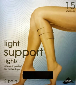 2 Pair 15 Denier Light Support Tights Small Medium Large XLarge Black Factor 6 - Picture 1 of 3
