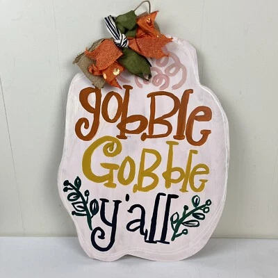 Handmade Hand Painted Fall Thanksgiving Door Art Door Hanger Hanging Sign 19x14 - Image 1 of 4