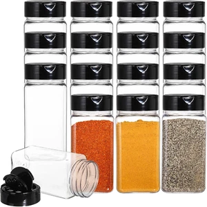 16 Pack 9 Oz Plastic Spice Jars with Black Cap, Plastic Spice Bottles Empty Seas - Picture 1 of 7