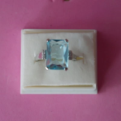  Beautiful 925 Filled Silver Ring With Aquamarine & Cz. 4 Gr.1.5X1.1 Cm. In Box - Image 1 of 4