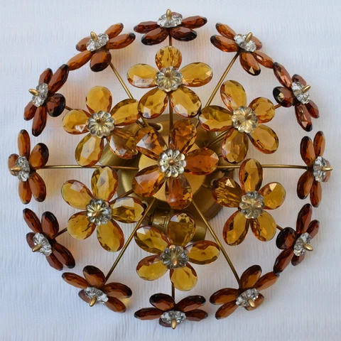 VTG BAGUES /BANCI CRYSTAL PRISMS FLOWERS FLUSH MOUNT CEILING FIXTURE 3 LIGHTS #3 Cover