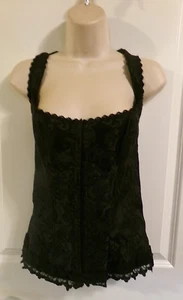VINTAGE FREDERICK'S of HOLLYWOOD BLACK DAMASK HALTER TOP CORSET - 40 - Picture 1 of 14