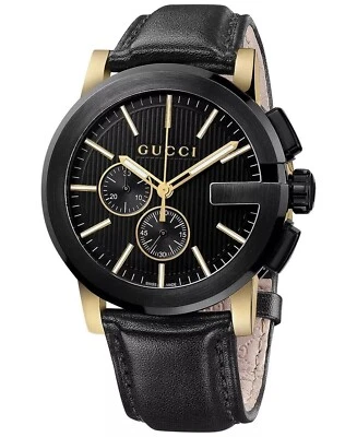 Gucci SWISS G-Chrono XL Black Dial Leather Strap Men's Watch YA101203 - Image 1 of 4