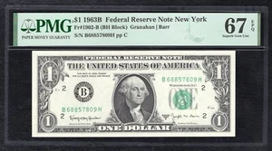 FR. 1902-B 1963-B $1 FRN FEDERAL RESERVE NOTE NEW YORK, NY PMG GEM UNC-67EPQ (B) - Picture 1 of 2