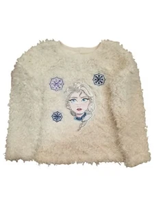 Disney Frozen Girls Elsa Cream Colored Faux Fur Soft Furry Sweater Top - Picture 1 of 1