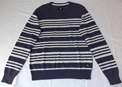 NWT Quiksilver - Bradford L/S Blue & White Stripe Crew Neck Sweater     S    Q4 - Image 1 of 4