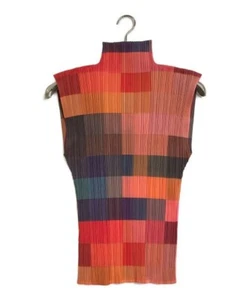 PLEATS PLEASE ISSEY MIYAKE Check High Neck Pleated Blouse Colorful Gradient Mos - Picture 1 of 2