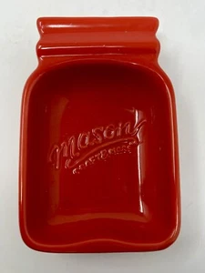 Authentic Mason RED Jar Shape Ceramic Spoon Rest Kitchen Utensil Trinket Bowl - Picture 1 of 5
