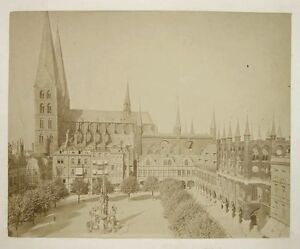 Albumen Print Lubeck Germany St Mary & Marketplace c1880s Leon & Levy Photograph