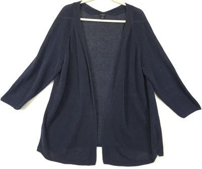 Talbots Sweater Open Front Linen Cardigan Navy Lightweight Women 2X Layering - Image 1 of 4
