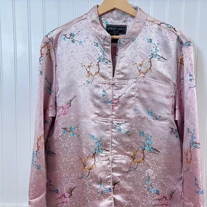 Robert Louis Pink Satin Brocade Jacket Cheongsam Coquette M Womens Blouse Asian - Picture 1 of 11