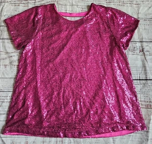 Chic Soul rosa Pailletten Kurzarm Oberteil Damen Größe 1X Party Bluse - Bild 1 von 9